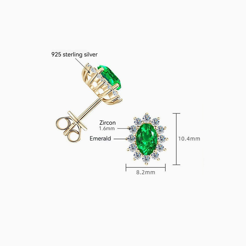 Sunshine Emerald Diamond Halo Stud Earrings - Gold