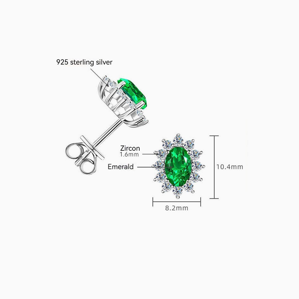 Sunshine Emerald Diamond Halo Stud Earrings - Silver