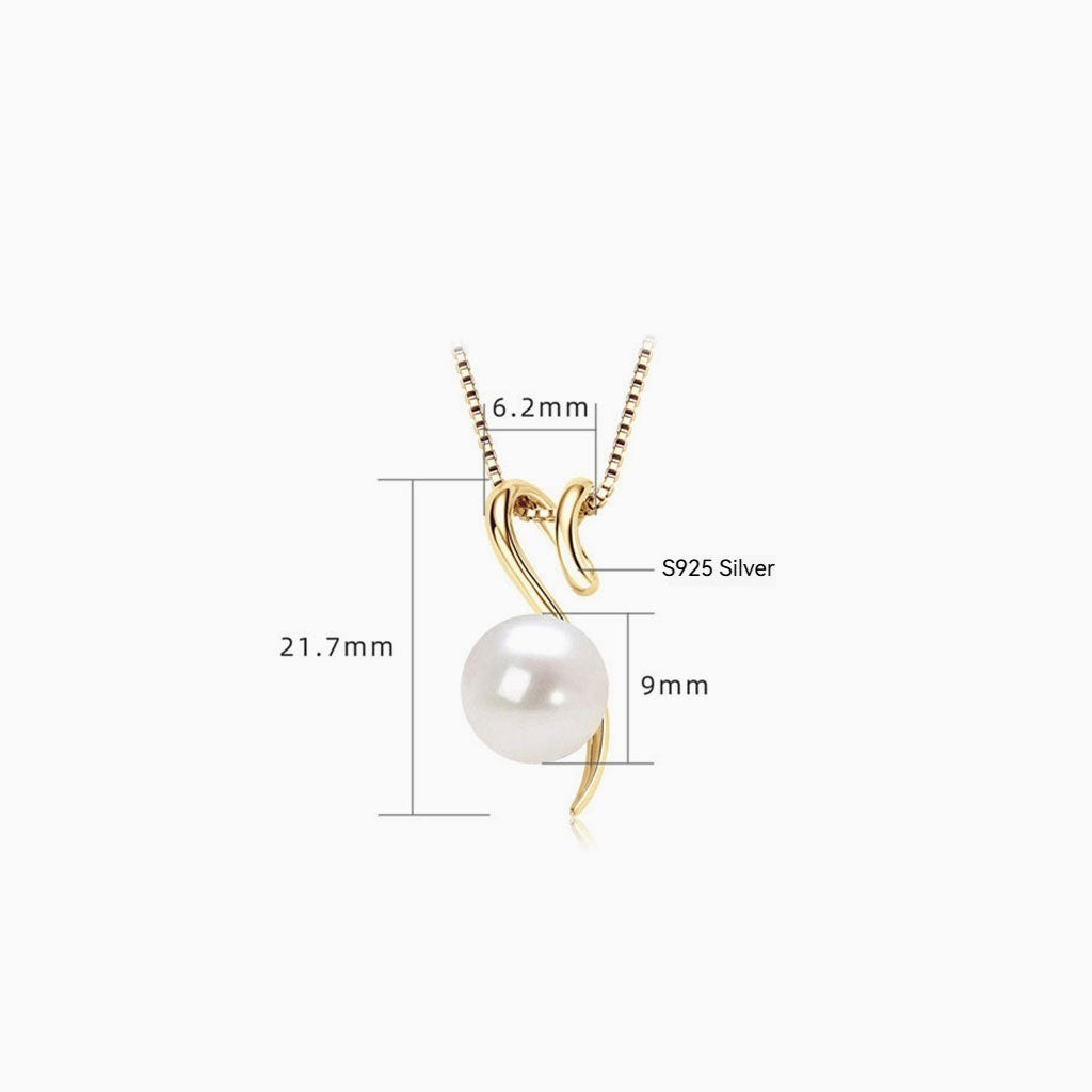 Swirl Freshwater Pearl Pendant Necklace - Gold