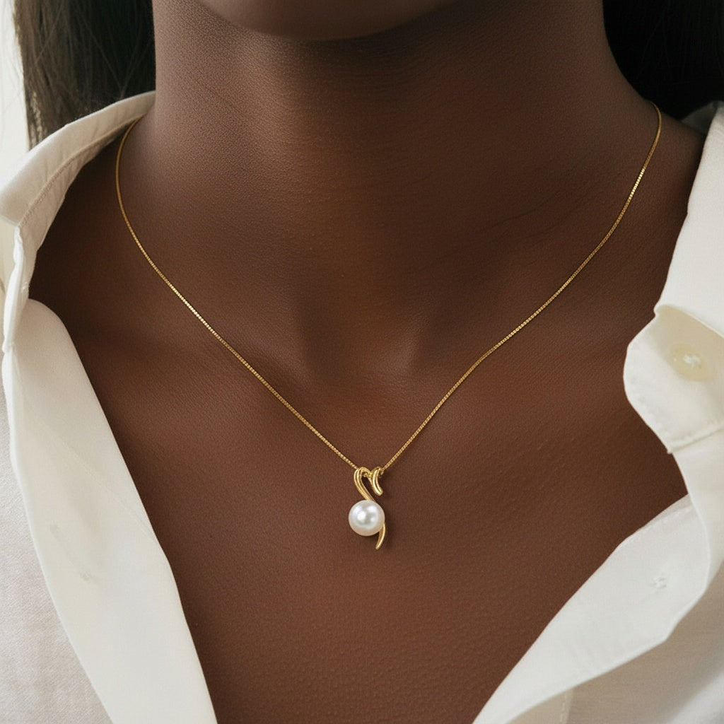 Swirl Freshwater Pearl Pendant Necklace - Gold
