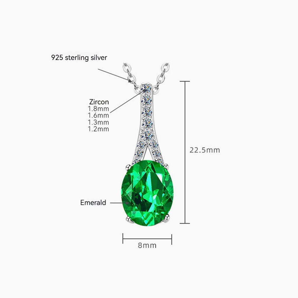 Teardrop Emerald Diamond Pendant Necklace - Silver