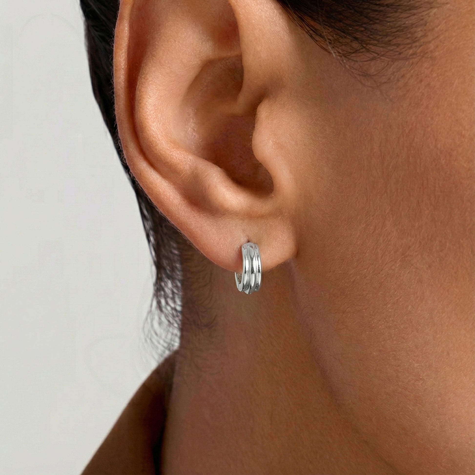 Textured Dome Hoop Earrings - Silver