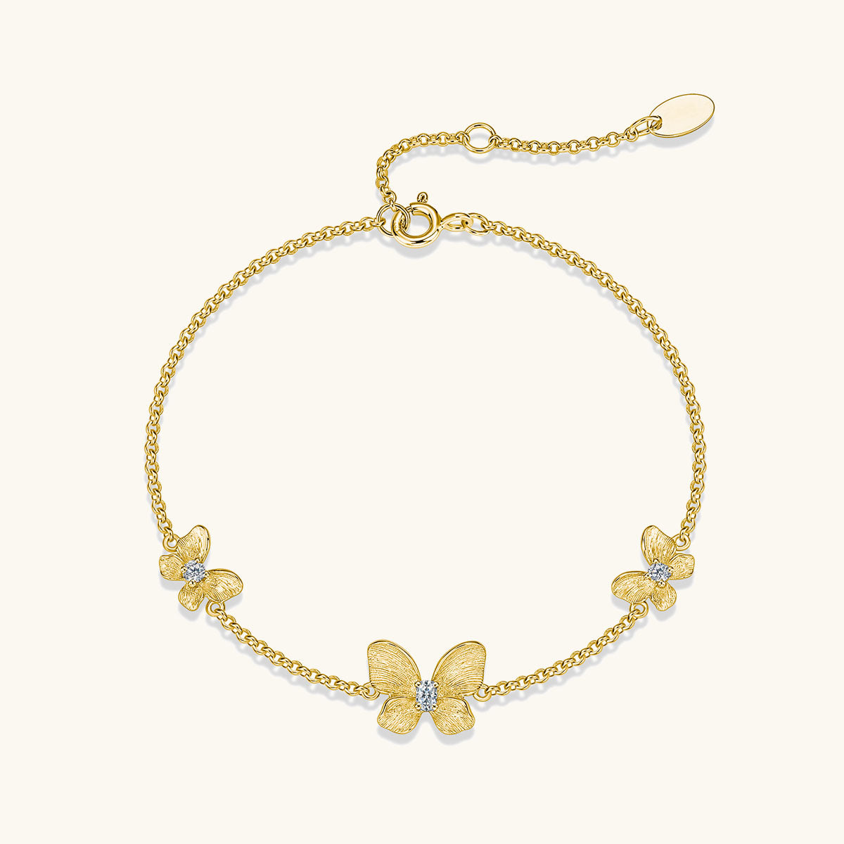 Three Butterfly Moissanite Station Bracelet - Gold