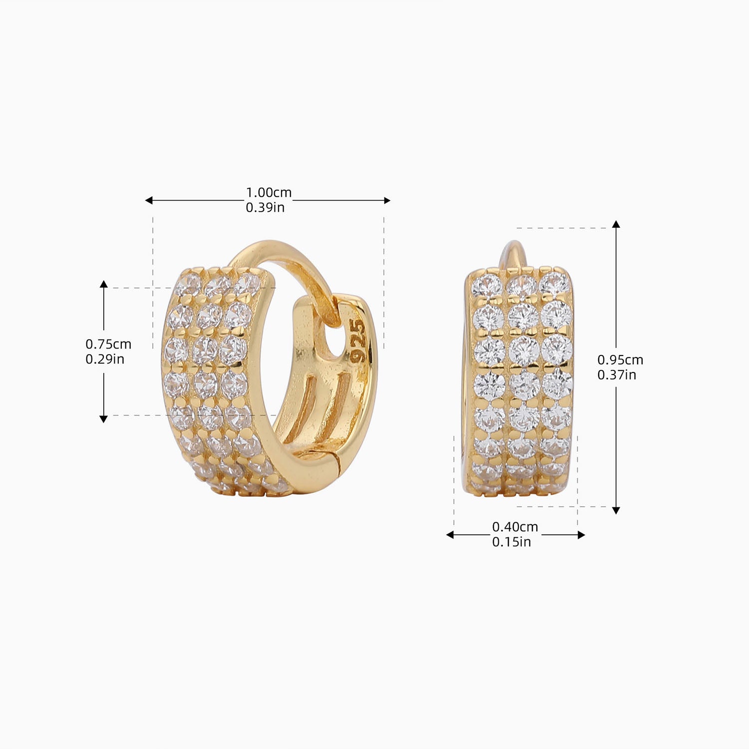 Three Row Half Eternity Huggie Hoop Earrings - Gold