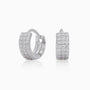 Three Row Half Eternity Huggie Hoop Earrings - Silver