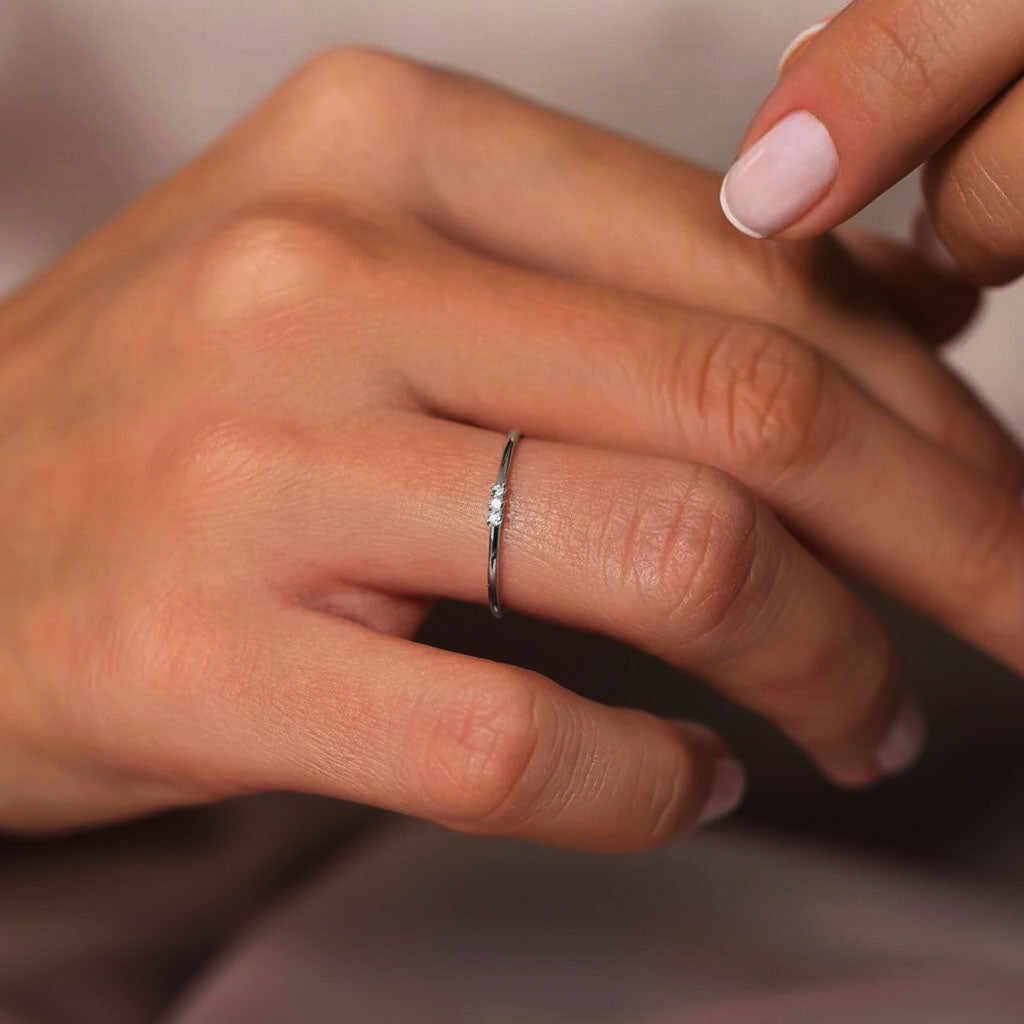Three Stone Diamond Cluster Ring - Silver