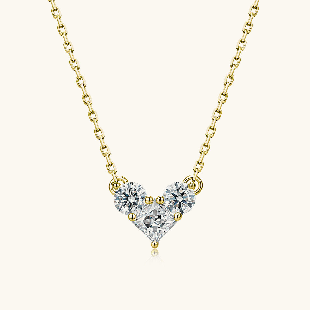 Three Stone Heart Moissanite Pendant Necklace - Gold