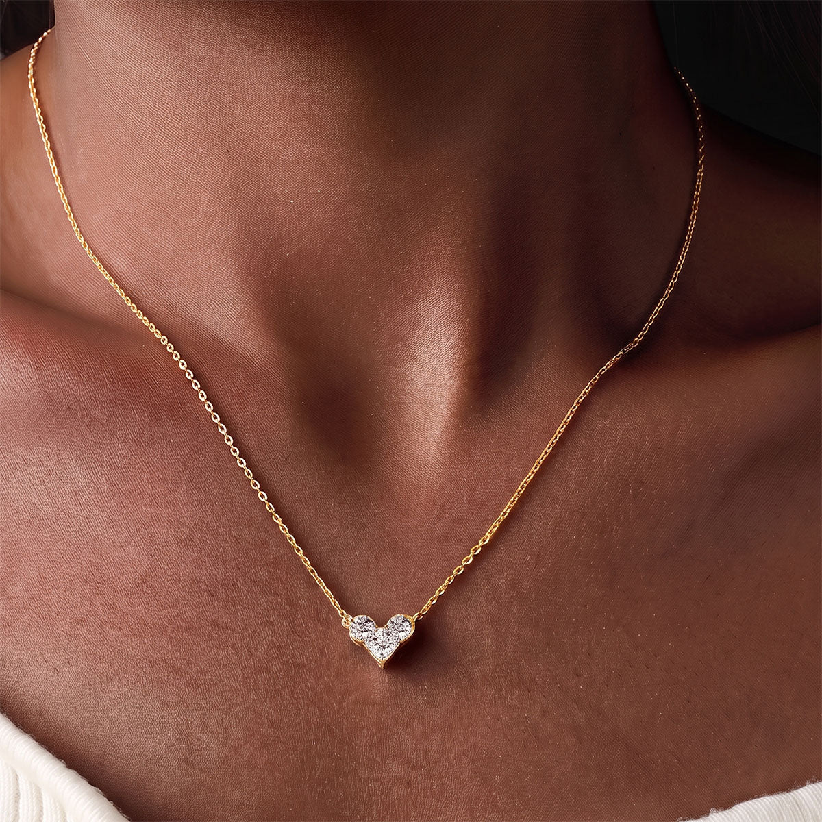 Three Stone Heart Moissanite Pendant Necklace - Gold