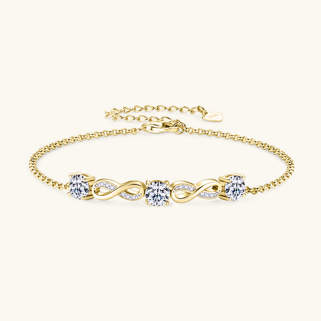 Three Stone Infinity Moissanite Bracelet - Gold