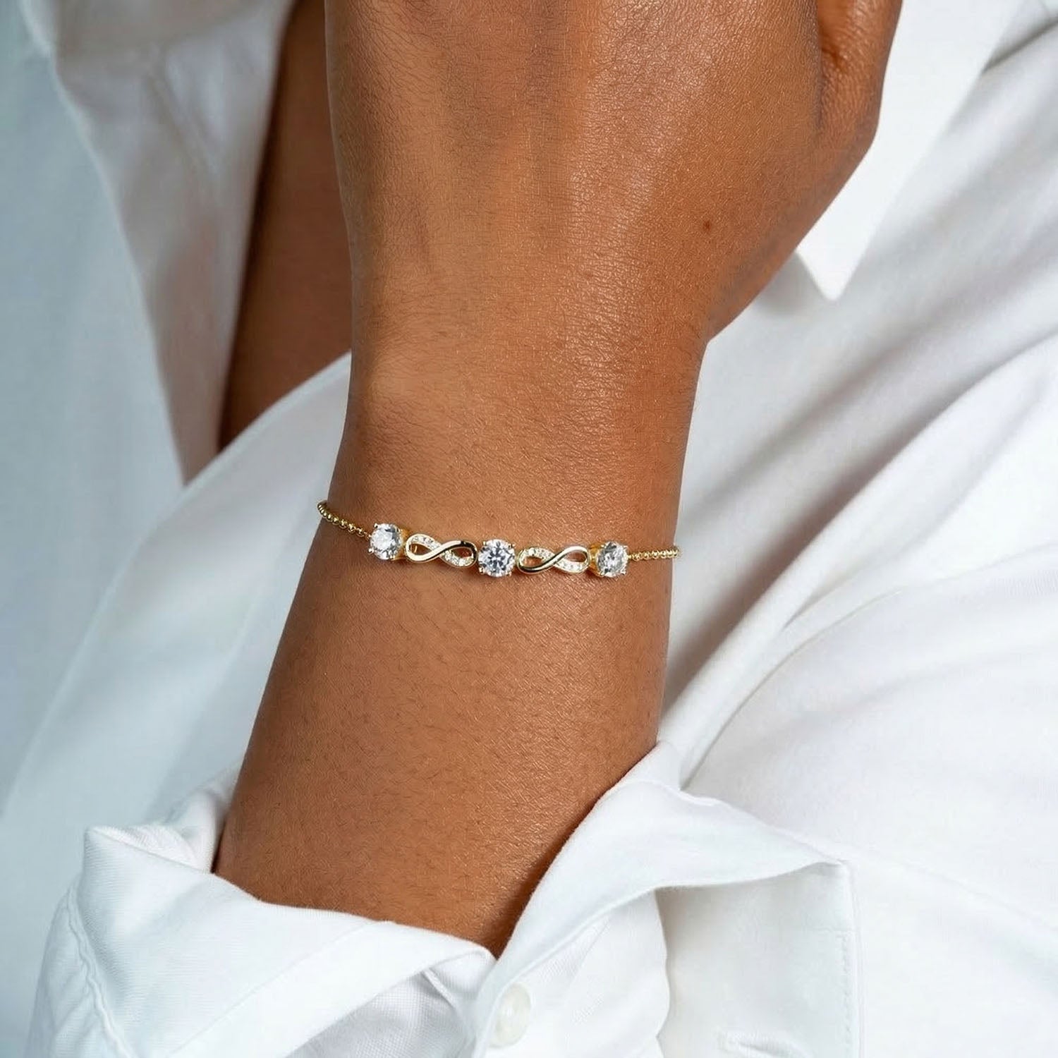 Three Stone Infinity Moissanite Bracelet - Gold