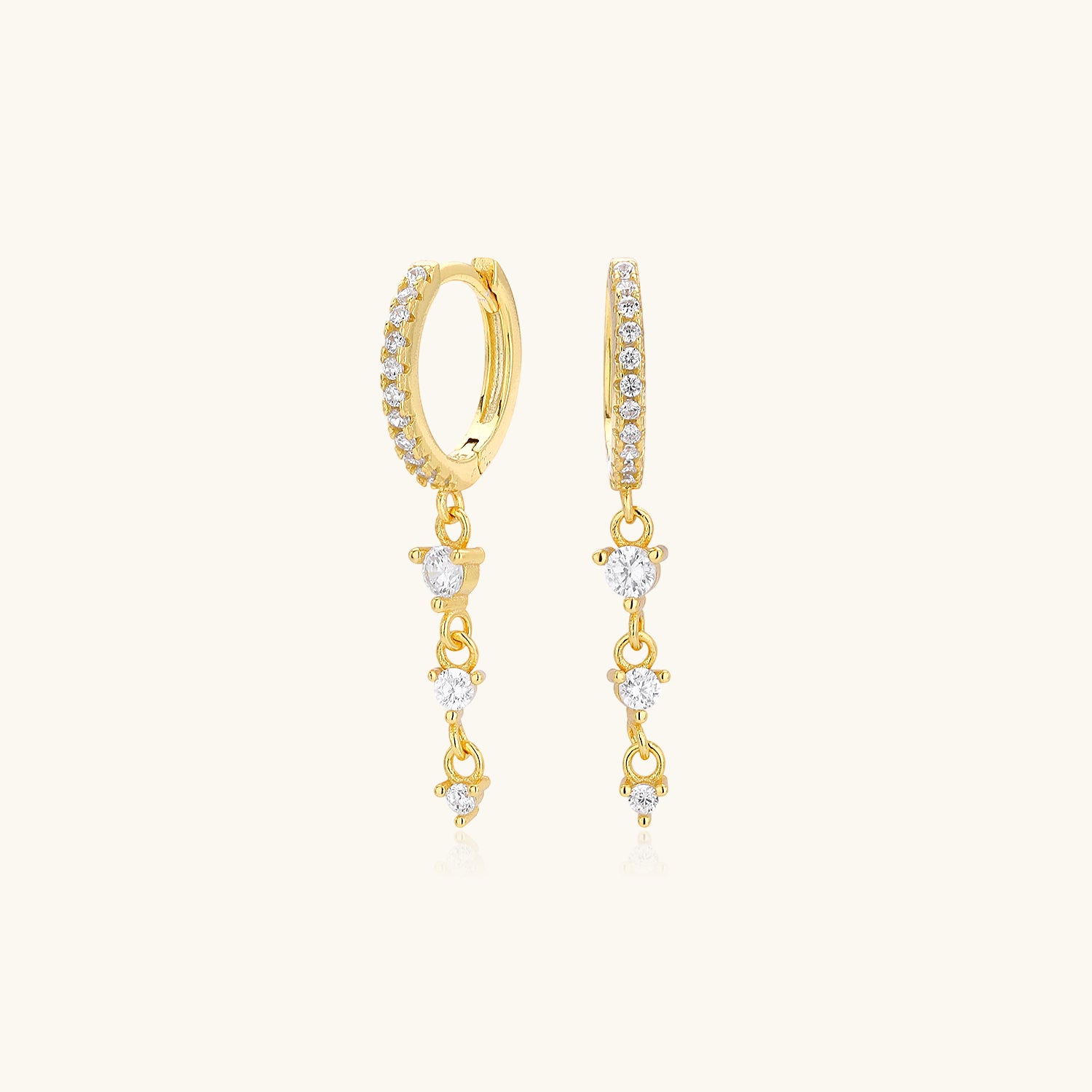 Three Stone Linear Drop Huggie Hoop Earrings - Gold