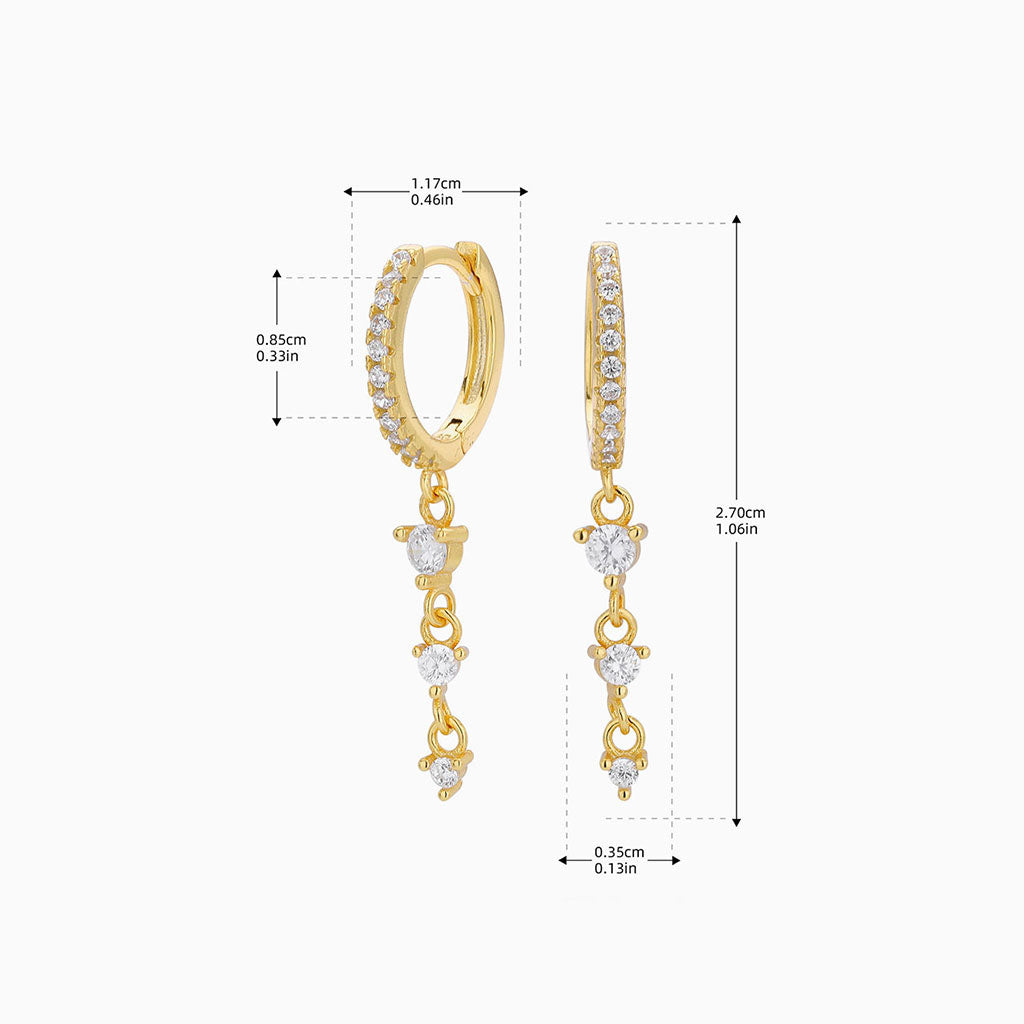 Three Stone Linear Drop Huggie Hoop Earrings - Gold