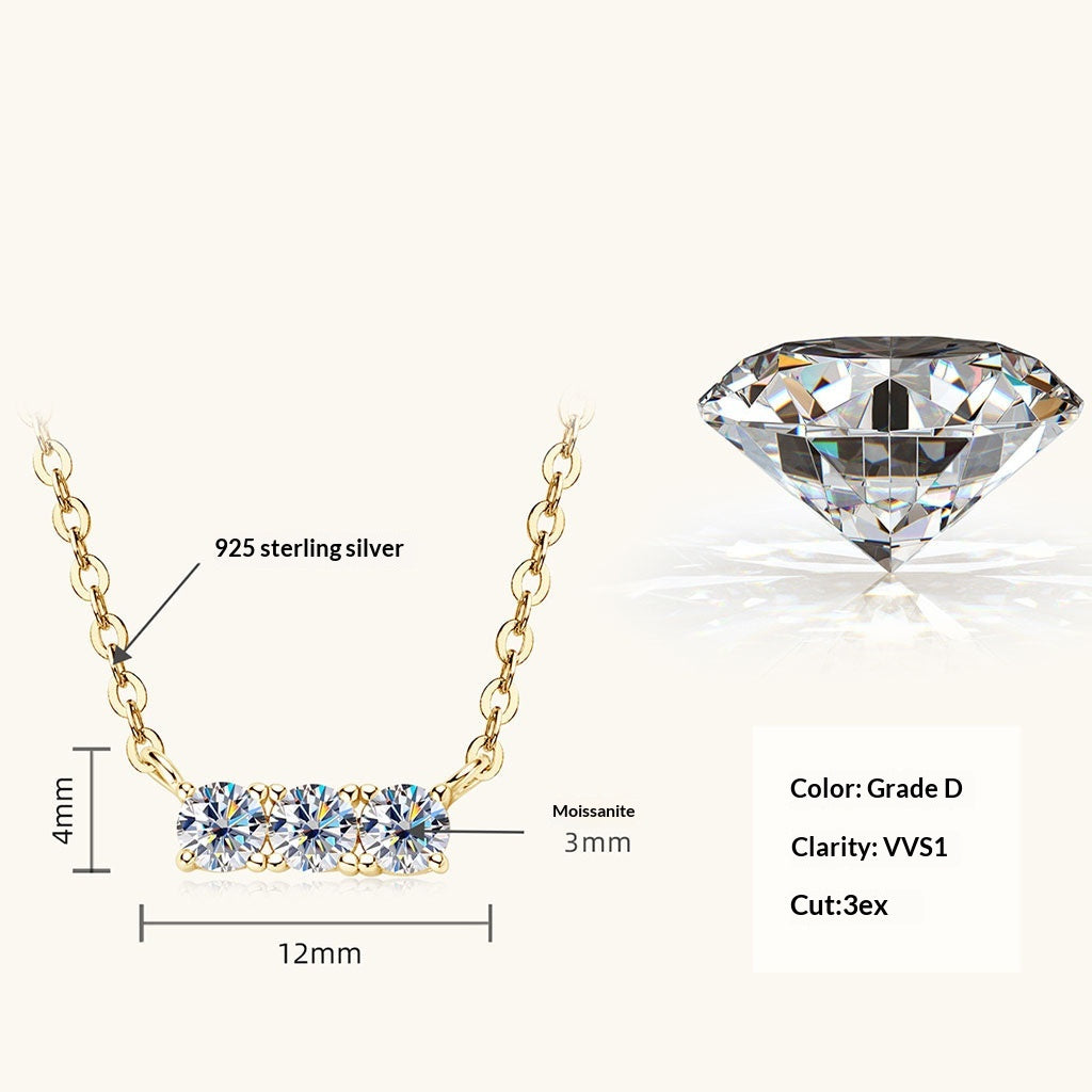 Three stone Moissanite Necklace - Gold