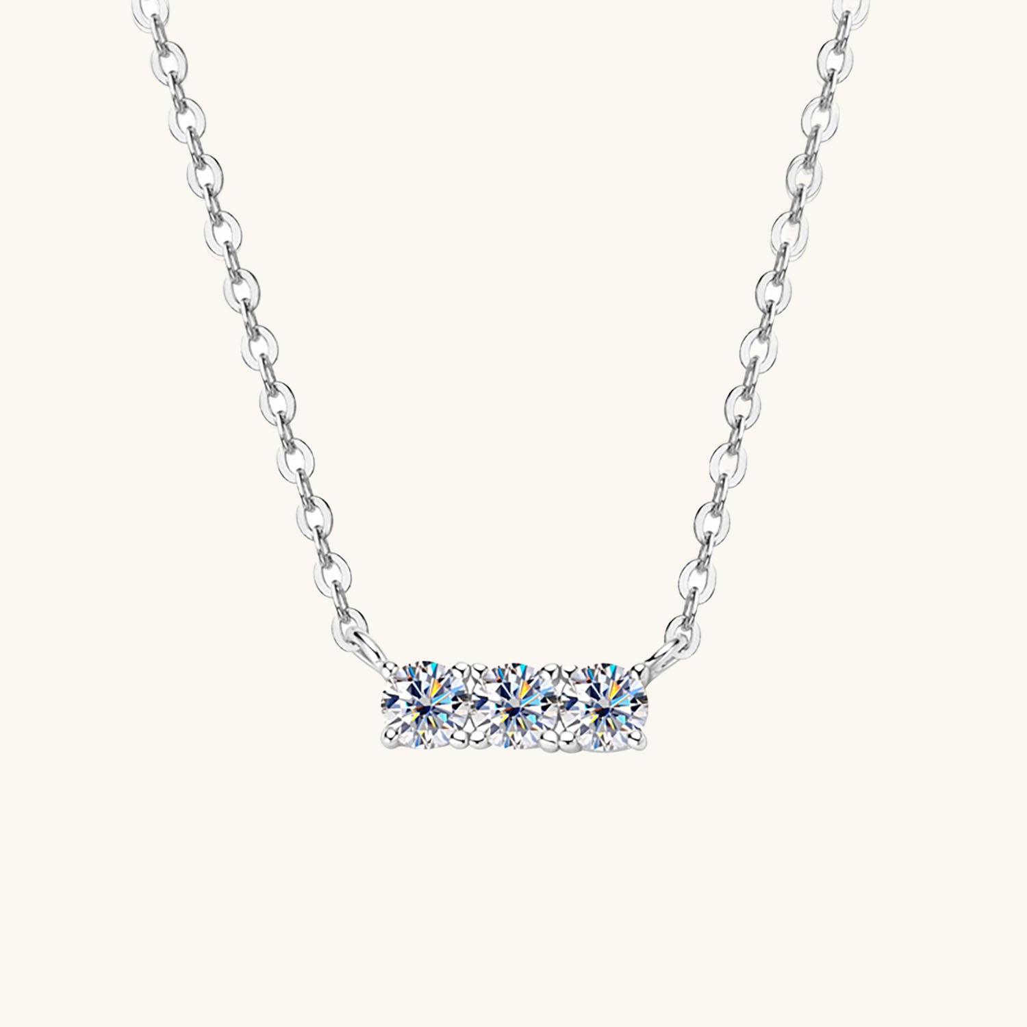 Three stone Moissanite Necklace - Silver