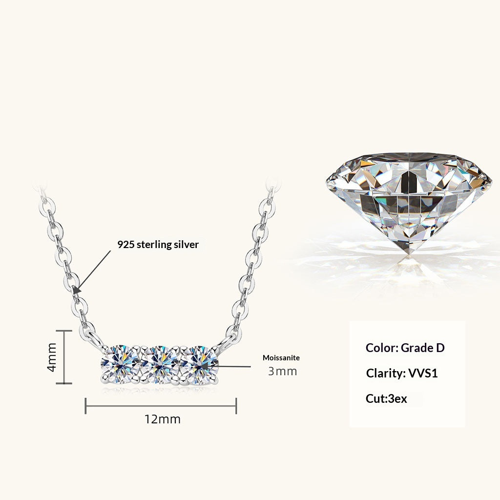 Three stone Moissanite Necklace - Silver