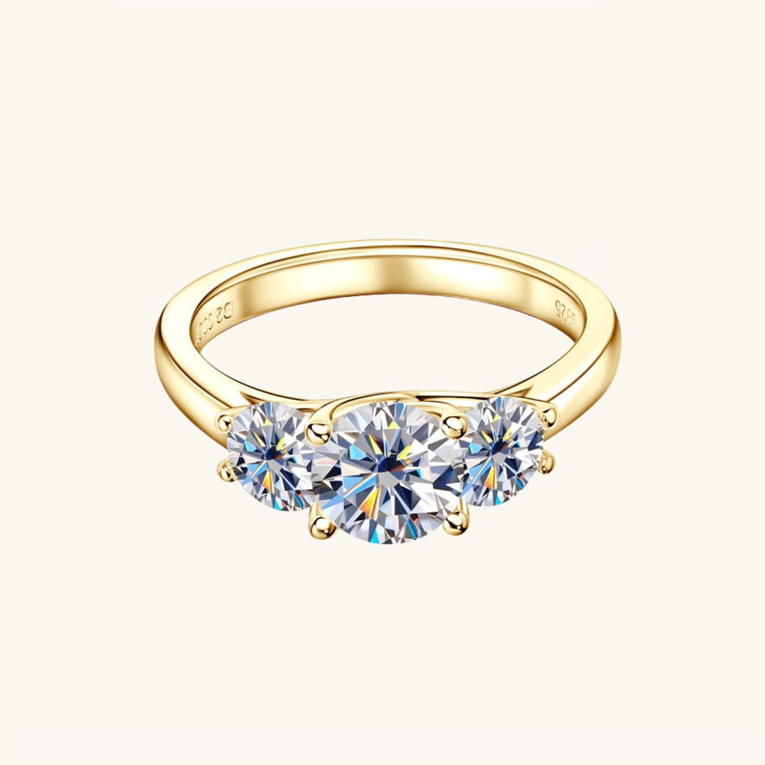 Three Stone Moissanite Ring - Gold