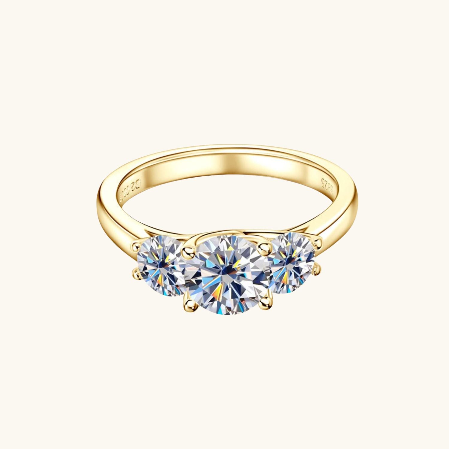 Three Stone Moissanite Ring - Gold