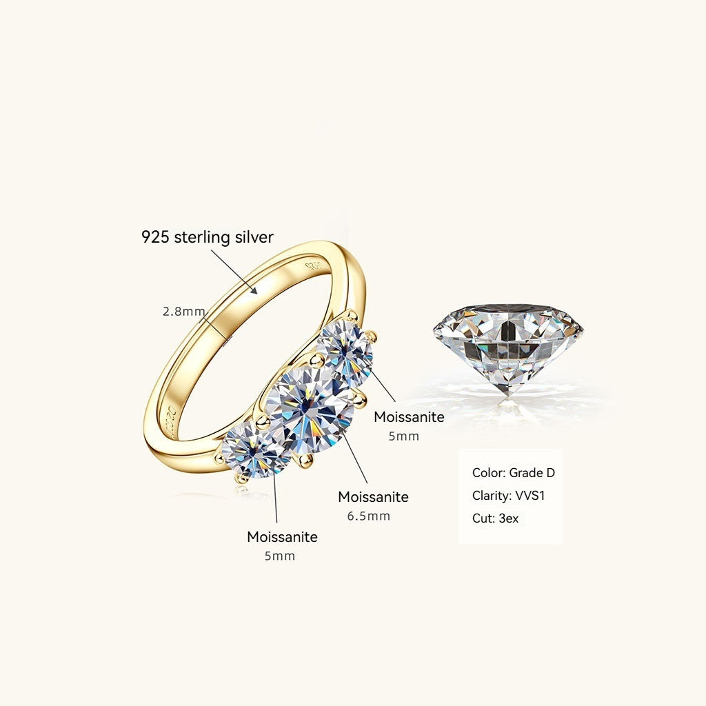 Three Stone Moissanite Ring - Gold