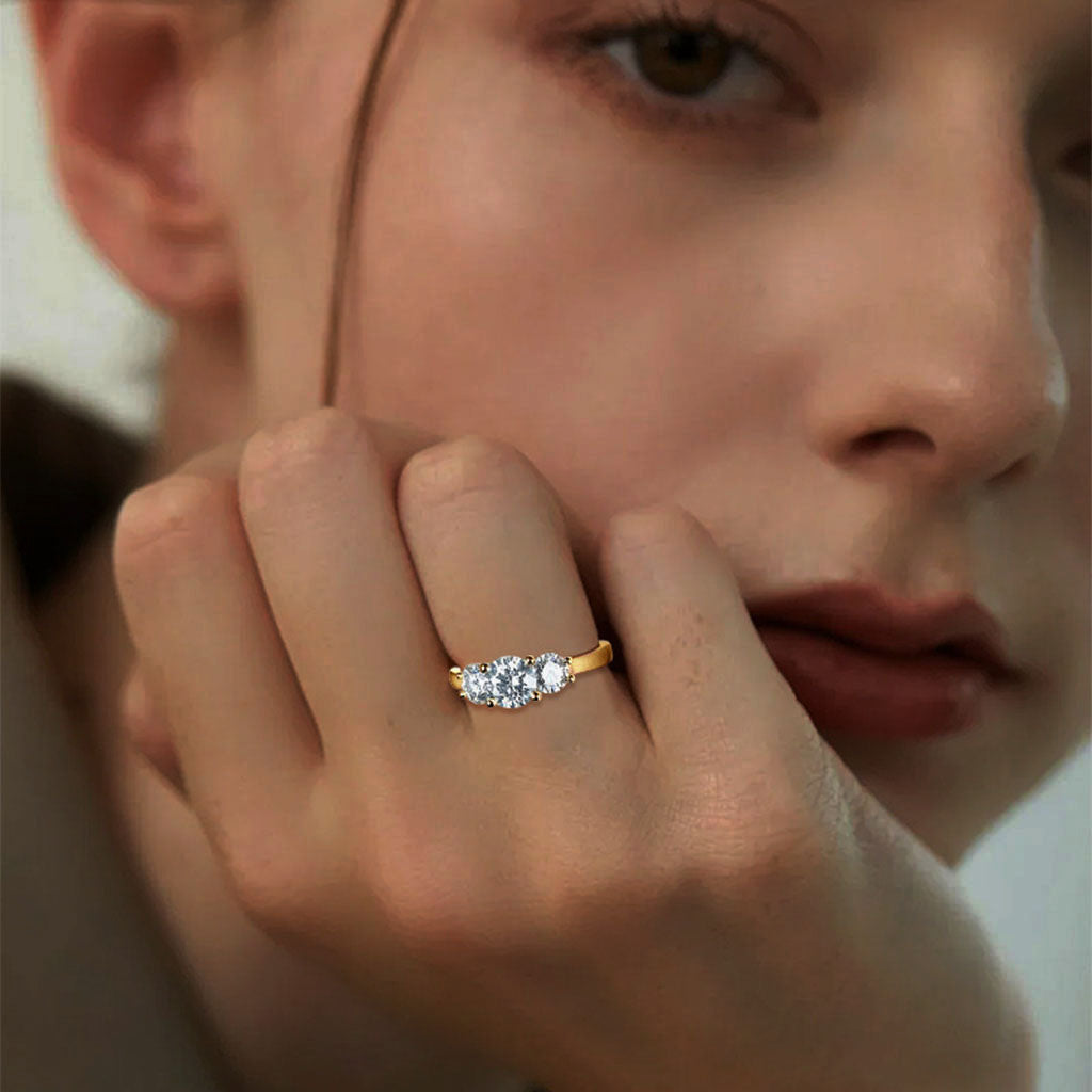 Three Stone Moissanite Ring - Gold