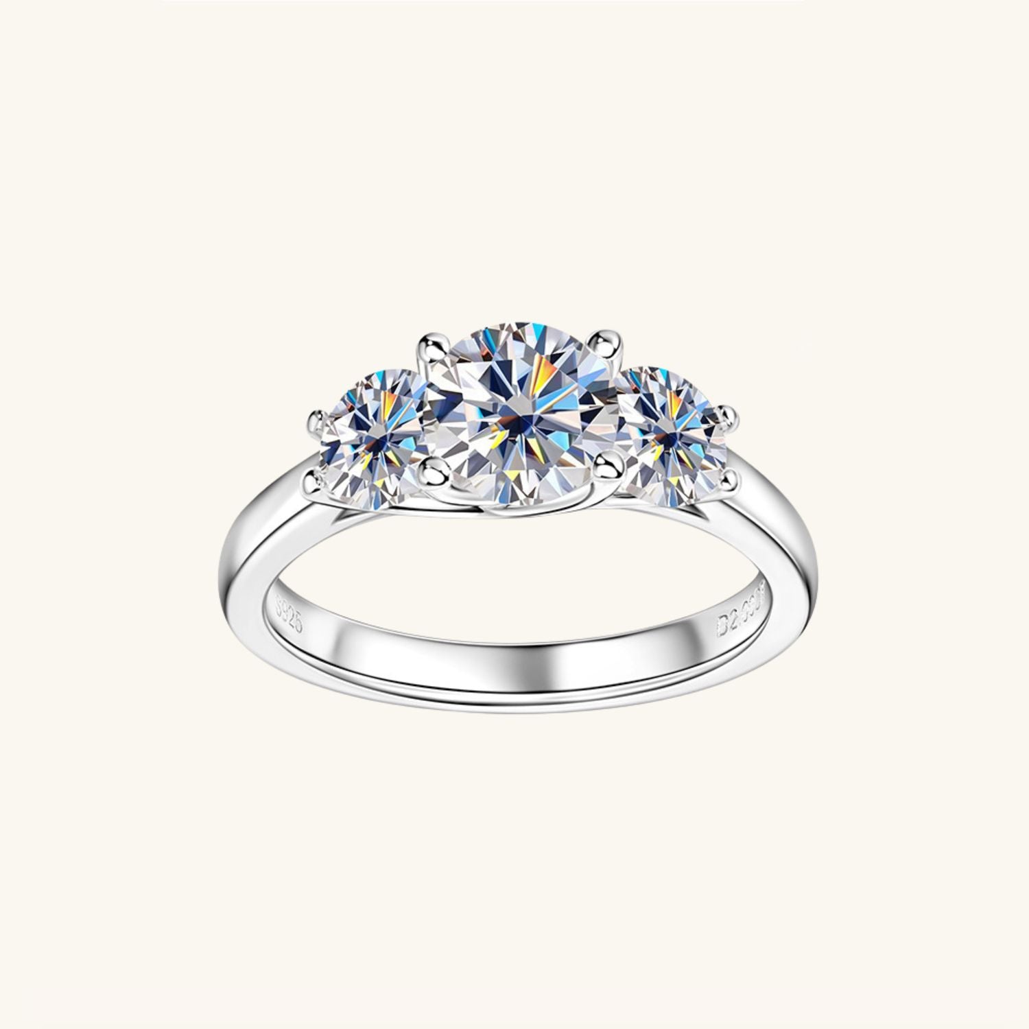 Three Stone Moissanite Ring - Silver