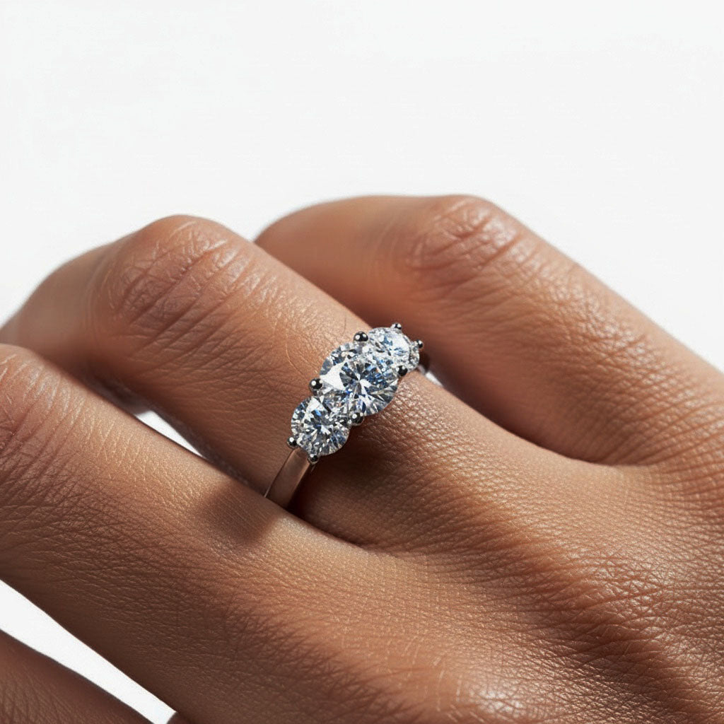 Three Stone Moissanite Ring - Silver