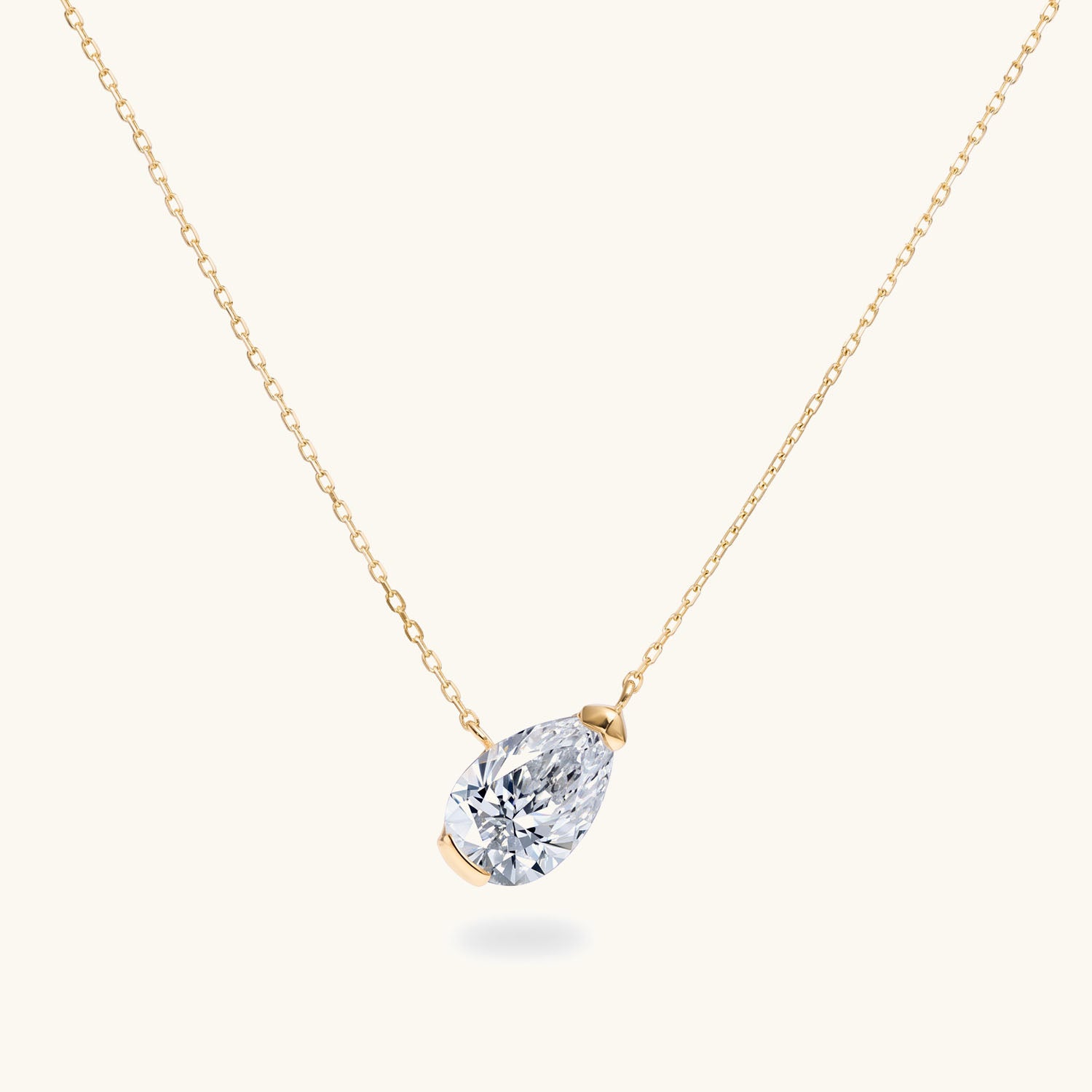 Tilted Pear Cut Diamond Solitaire Necklace - Gold