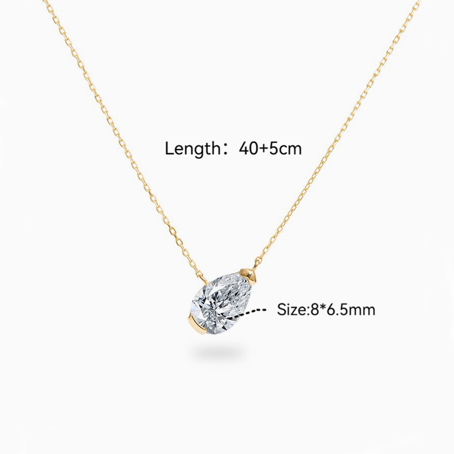 Tilted Pear Cut Diamond Solitaire Necklace - Gold