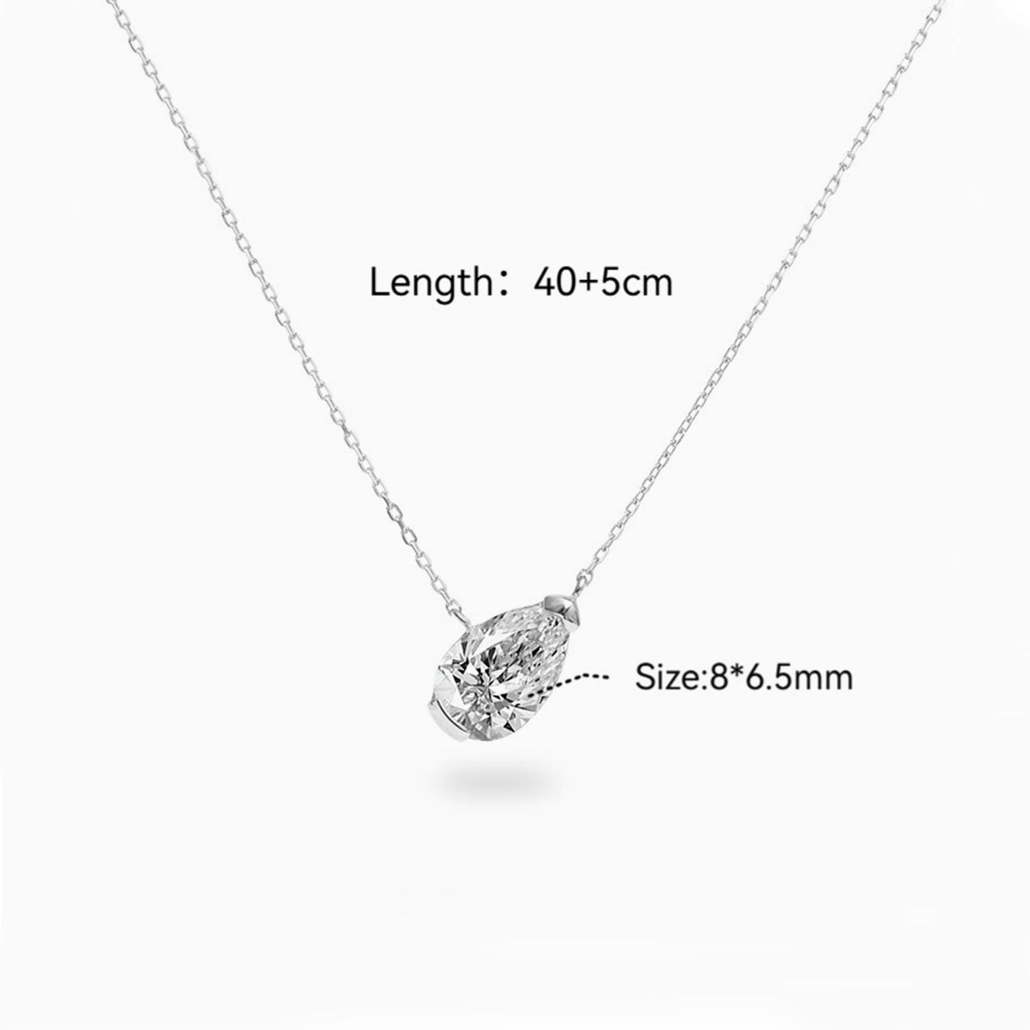 Tilted Pear Cut Diamond Solitaire Necklace - Silver