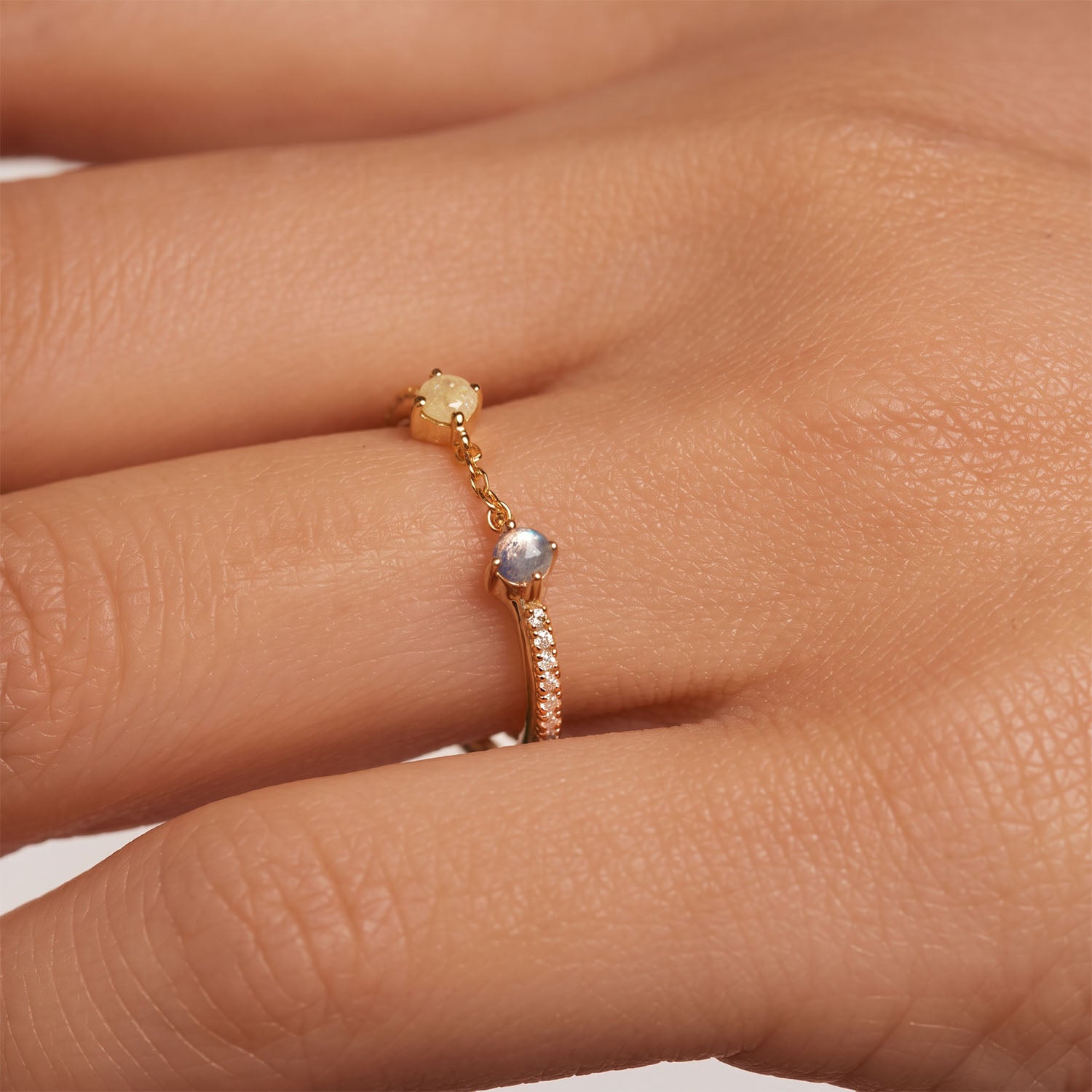 Toi Et Moi Pave Chain Ring - Gold