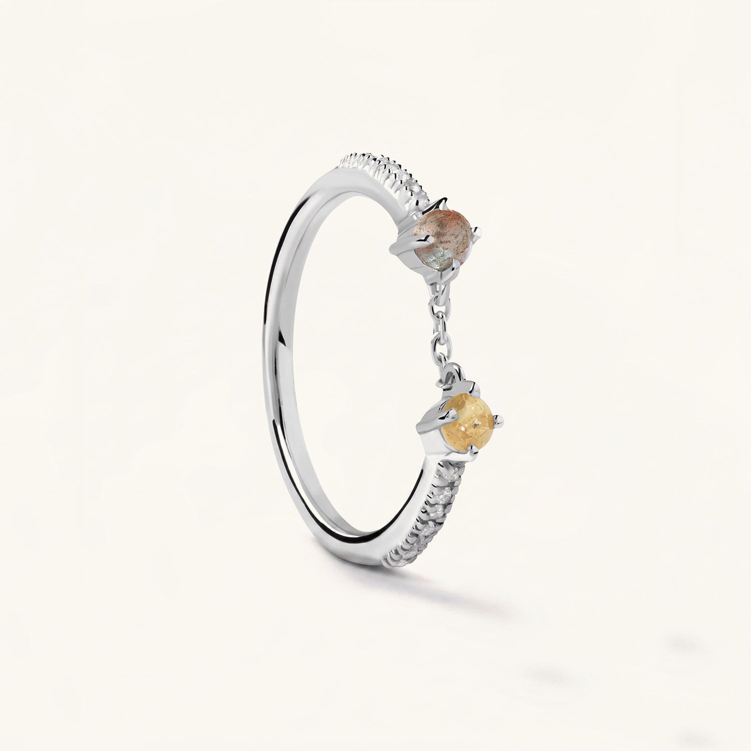 Toi Et Moi Pave Chain Ring - Silver