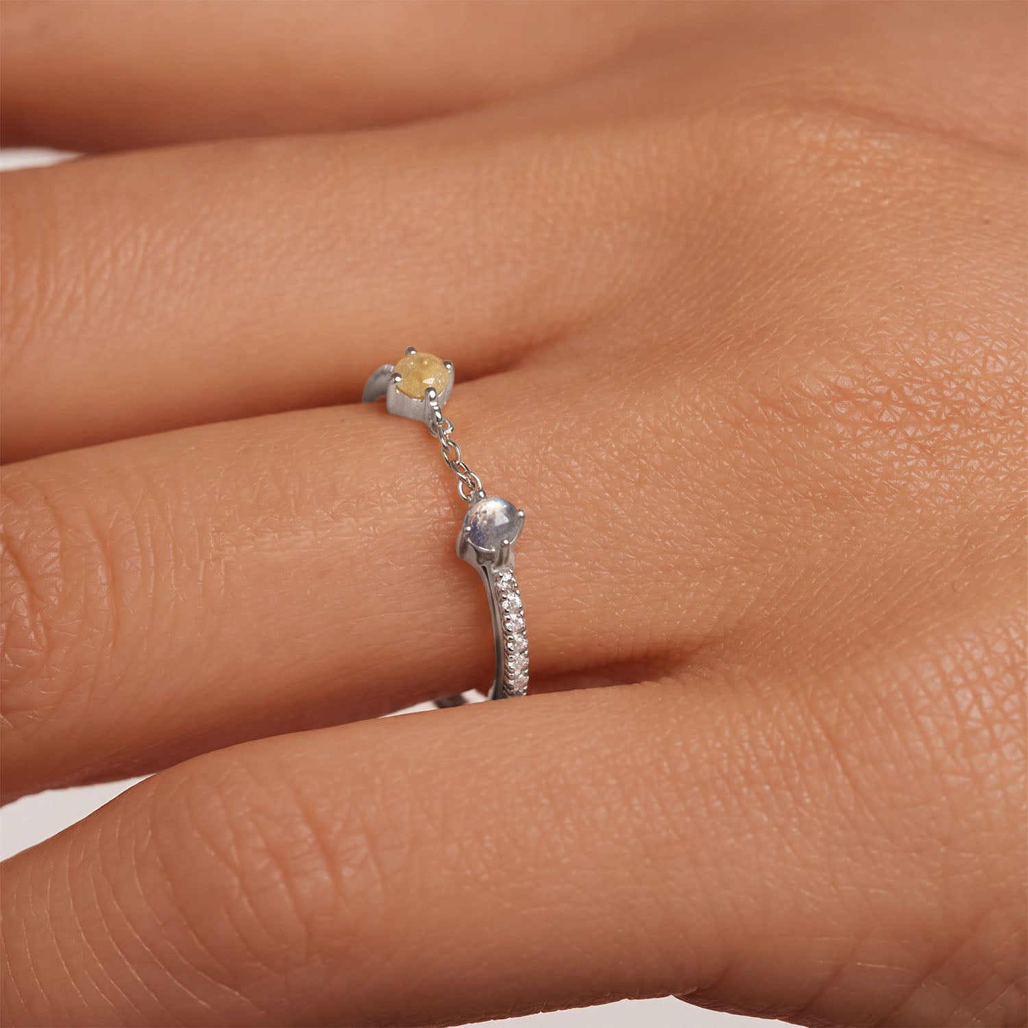 Toi Et Moi Pave Chain Ring - Silver