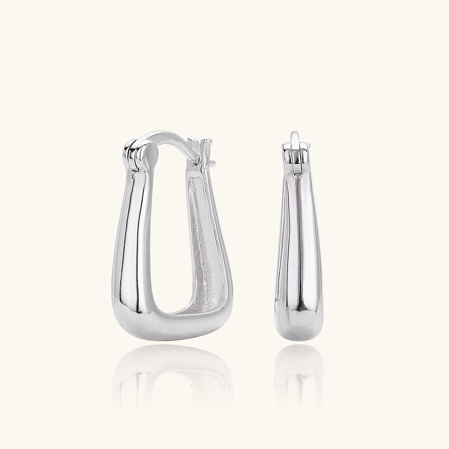 Triangular Hoop Earrings - Silver