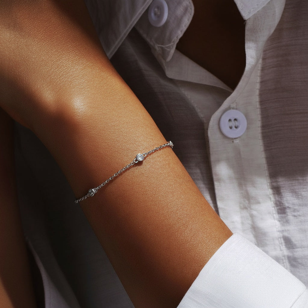 Trio Bezel Diamond Bracelet - Silver