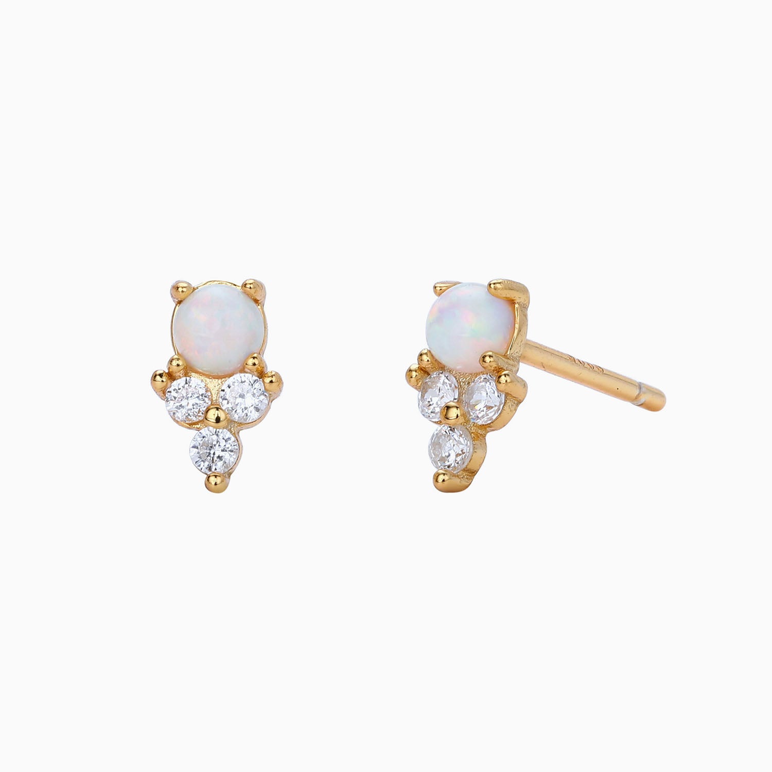 Trio Diamond and Opal Stud Earrings - Gold