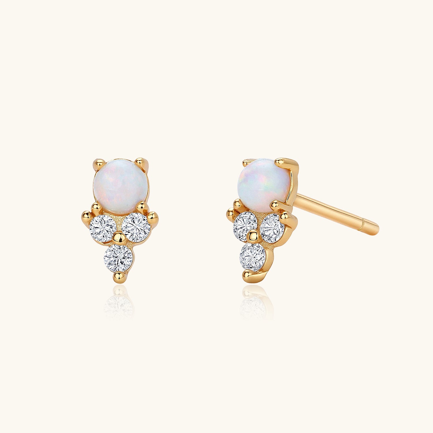Trio Diamond and Opal Stud Earrings - Gold