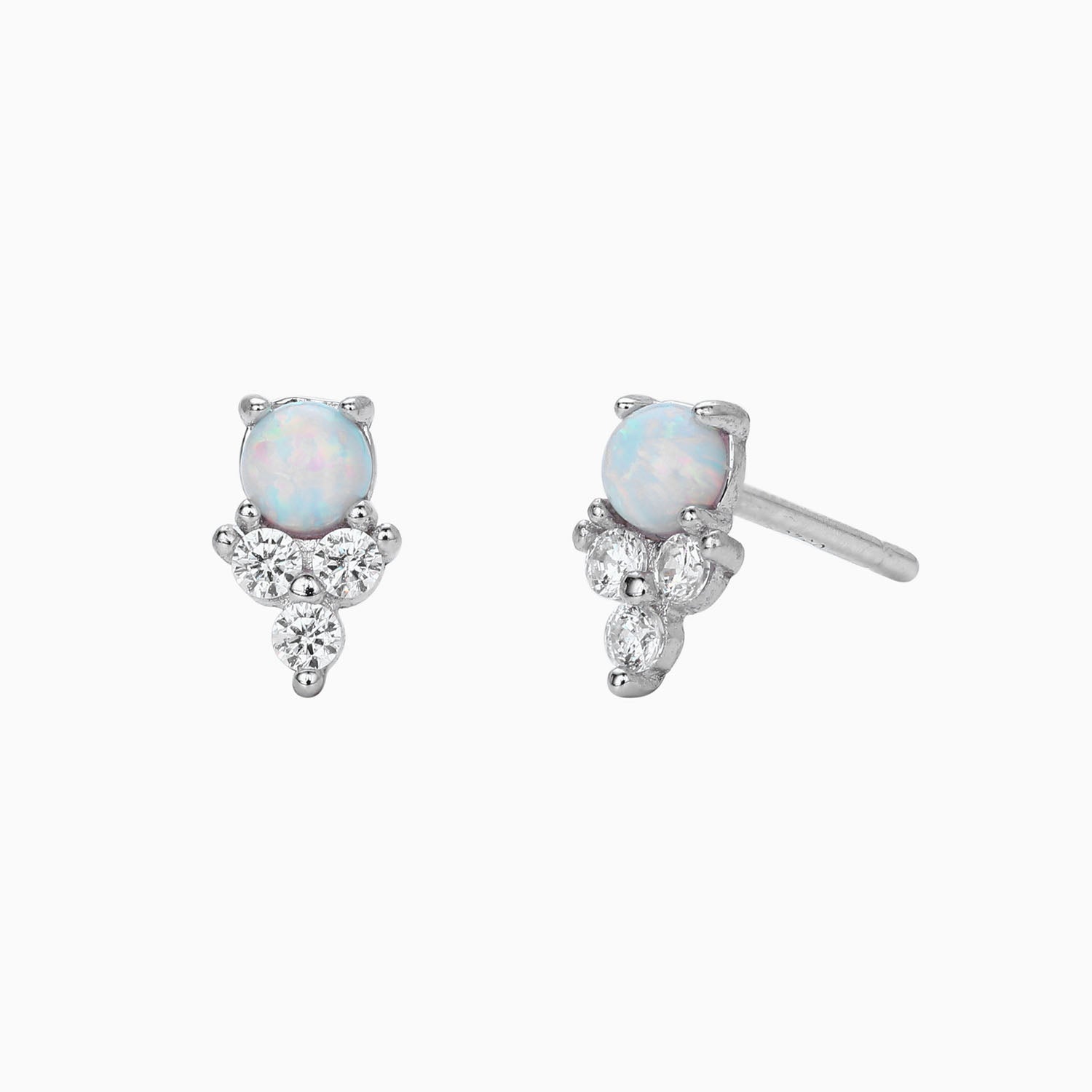 Trio Diamond and Opal Stud Earrings - Silver