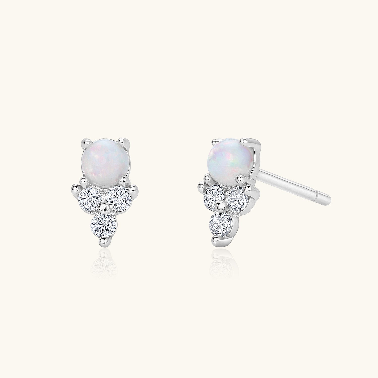 Trio Diamond and Opal Stud Earrings - Silver