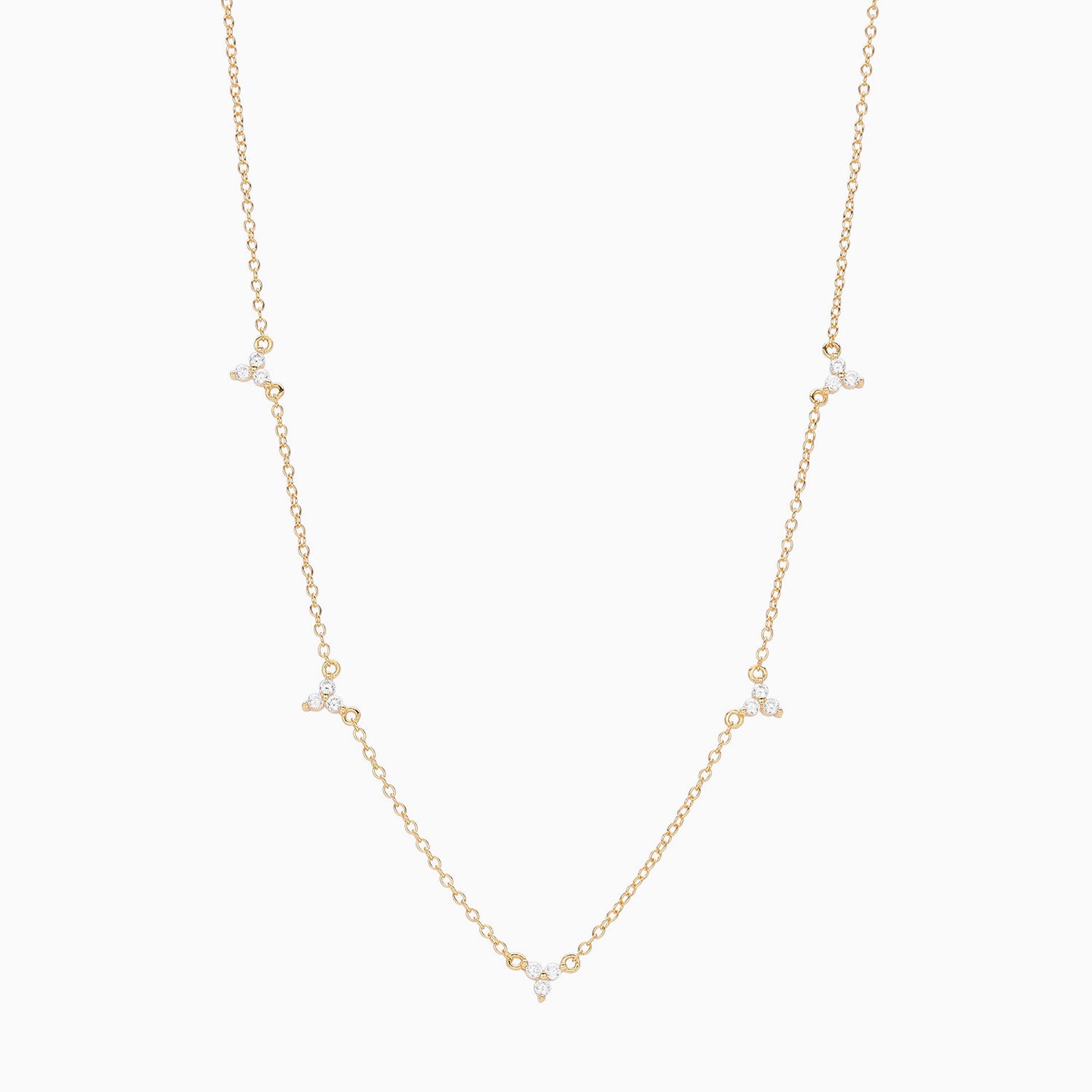 Trio Diamond Flower Station Necklace - Gold