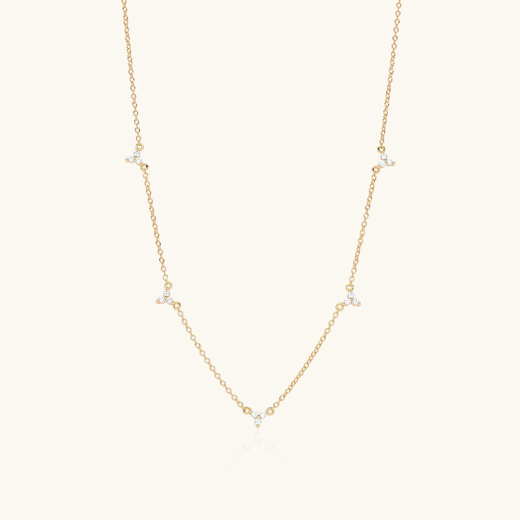 Trio Diamond Flower Station Necklace - Gold