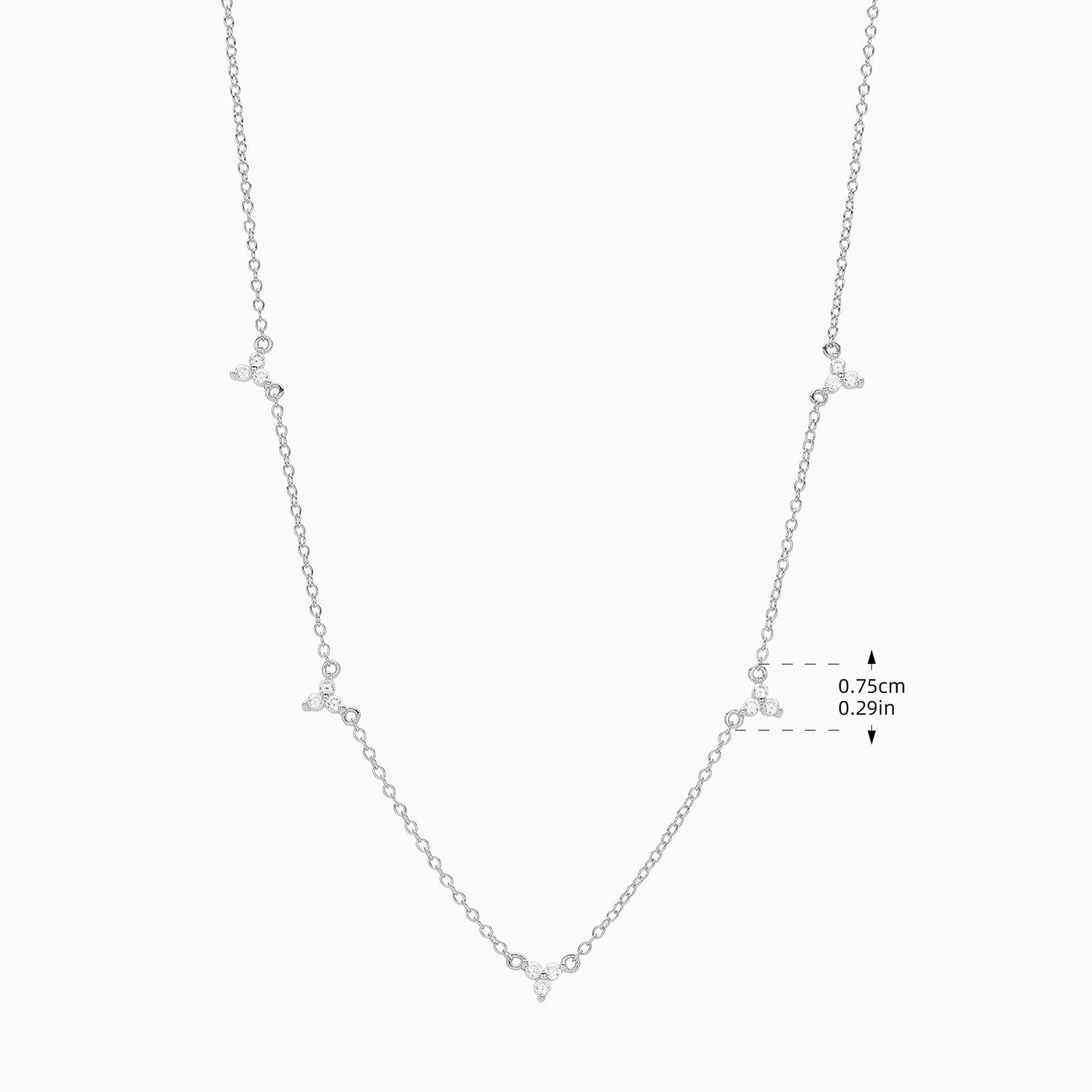 Trio Diamond Flower Station Necklace - Silver