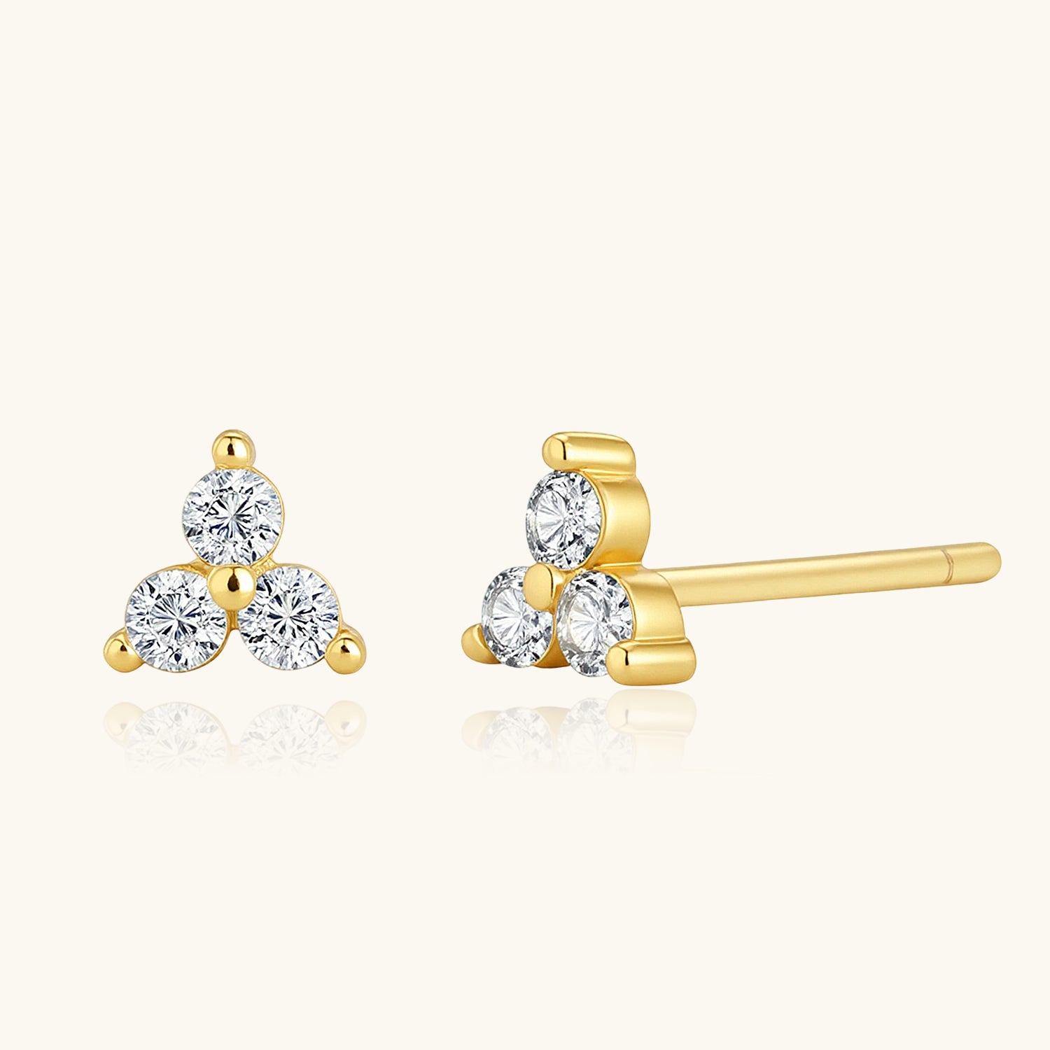 Trio Diamond Flower Stud Earrings - Gold
