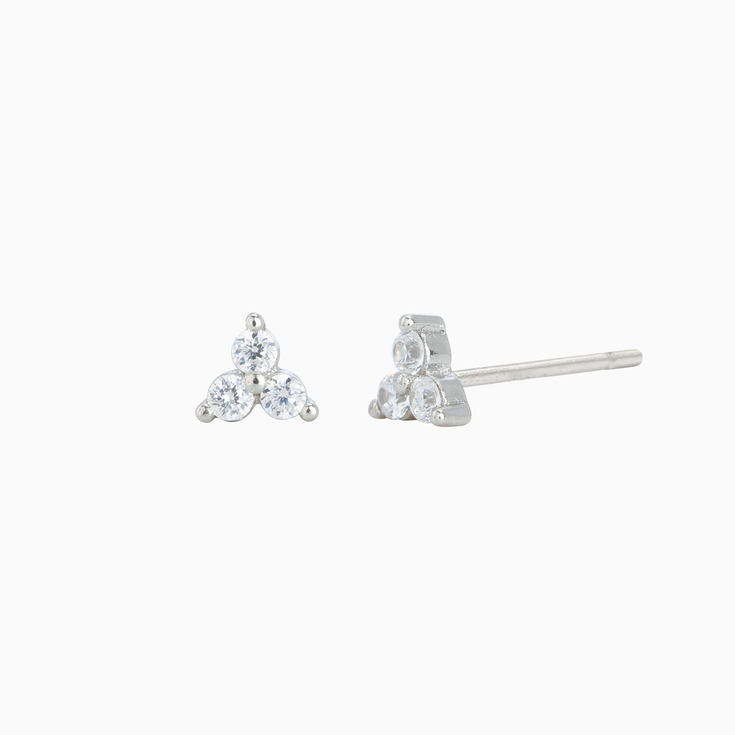 Trio Diamond Flower Stud Earrings - Silver