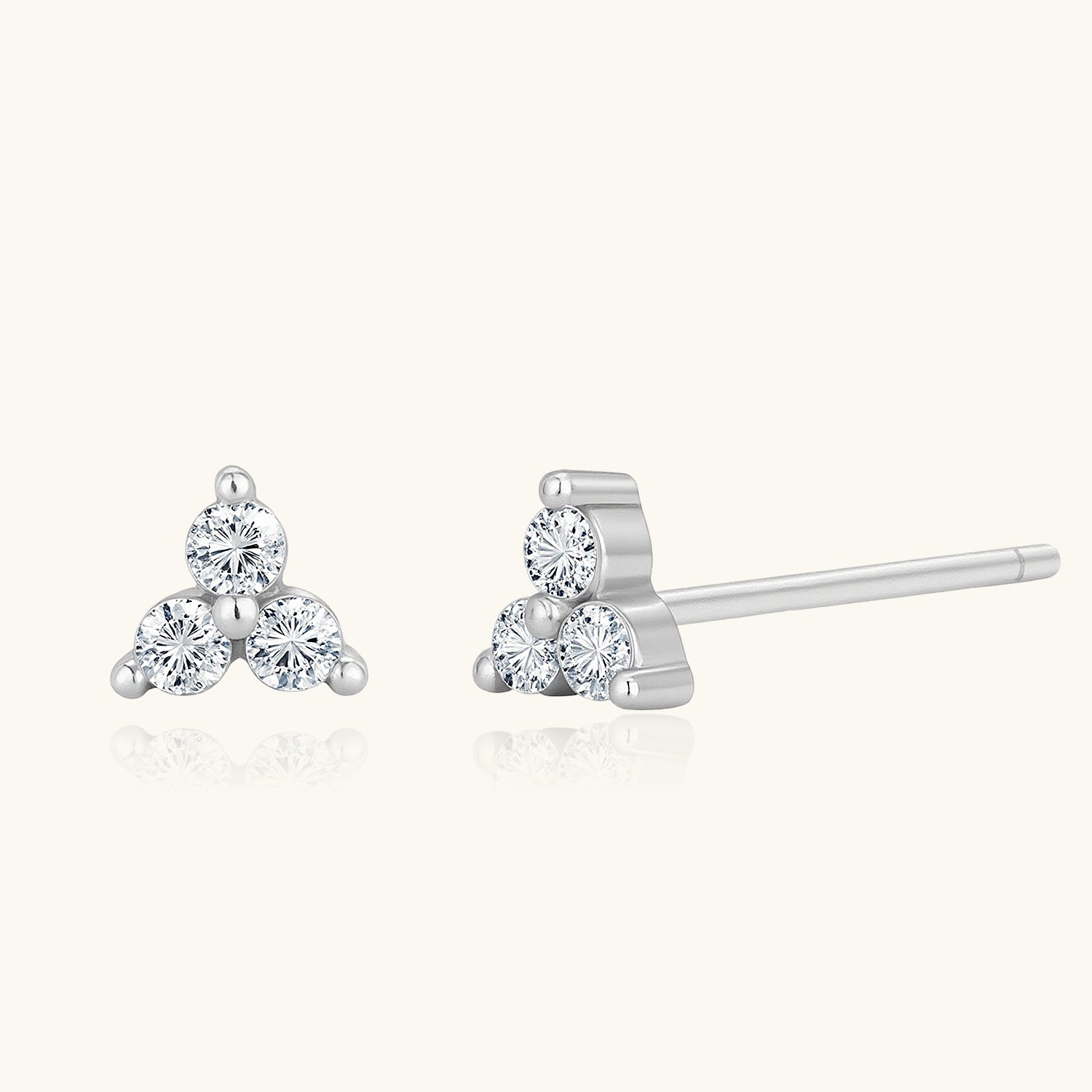 Trio Diamond Flower Stud Earrings - Silver