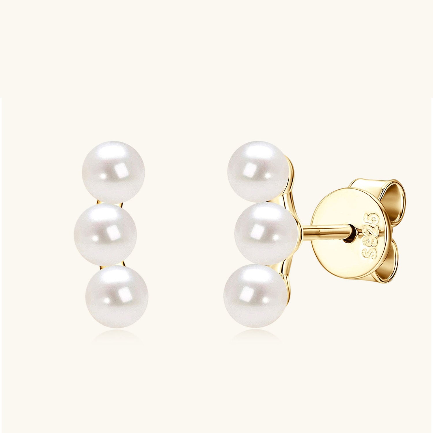 Trio Freshwater Pearl Stud Earrings - Gold