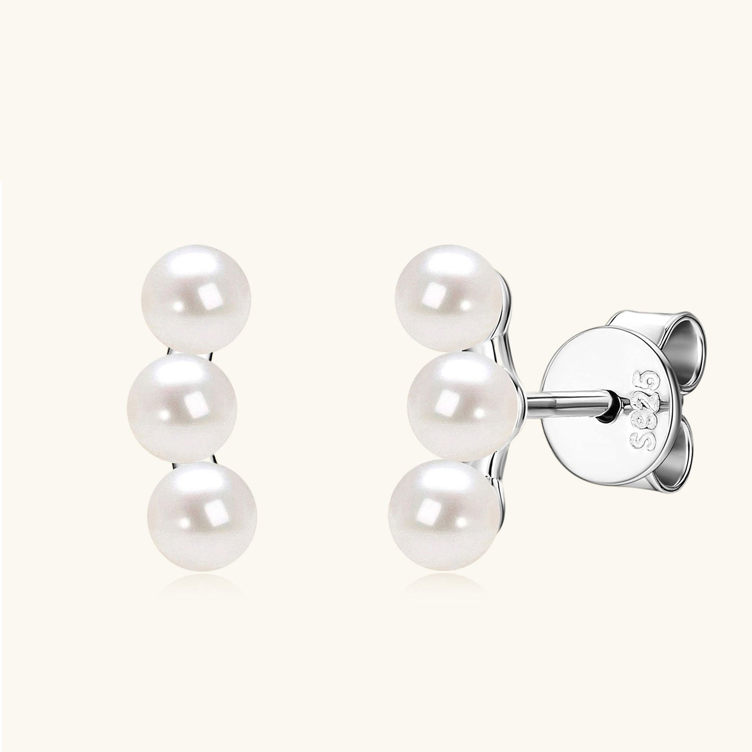 Trio Freshwater Pearl Stud Earrings - Silver