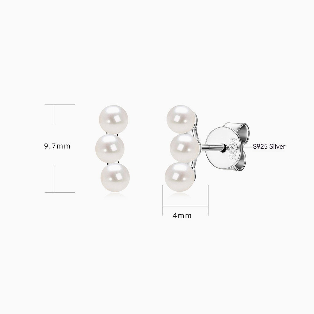 Trio Freshwater Pearl Stud Earrings - Silver