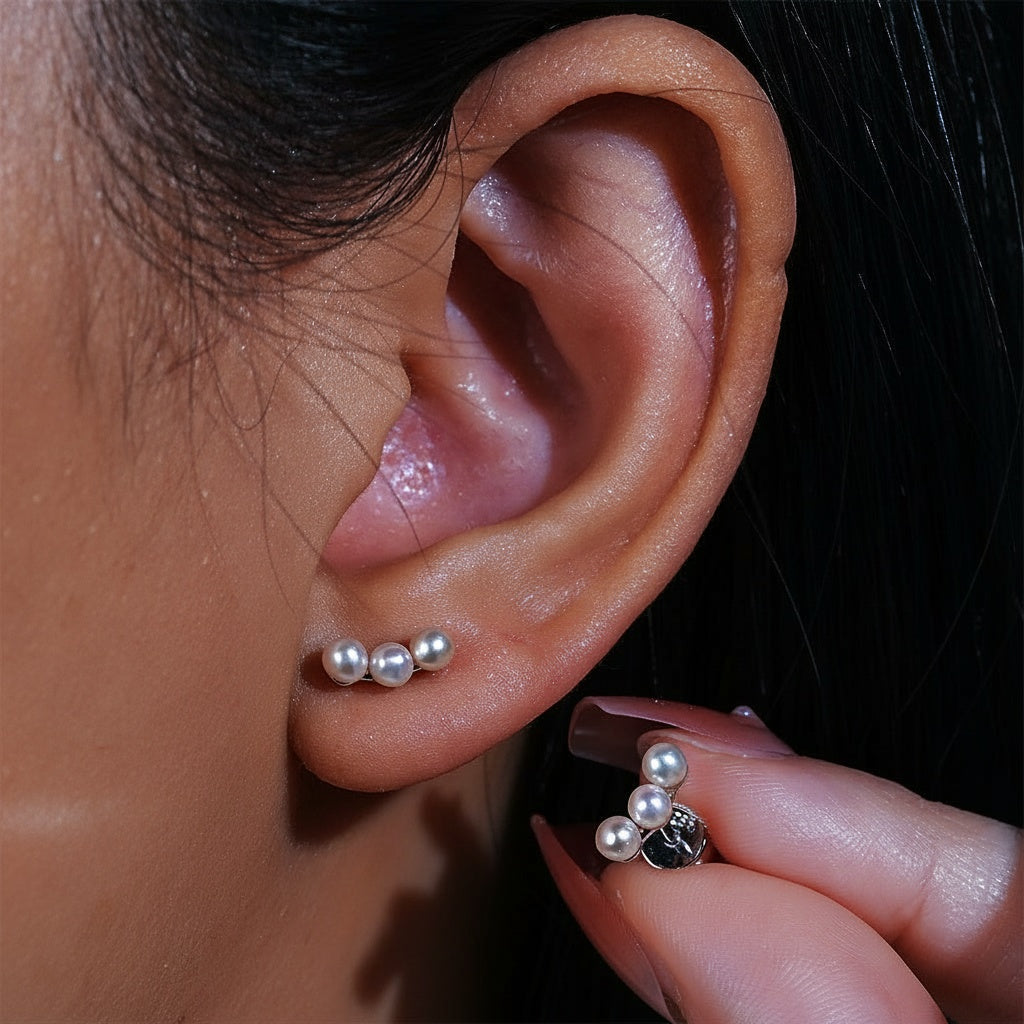 Trio Freshwater Pearl Stud Earrings - Silver