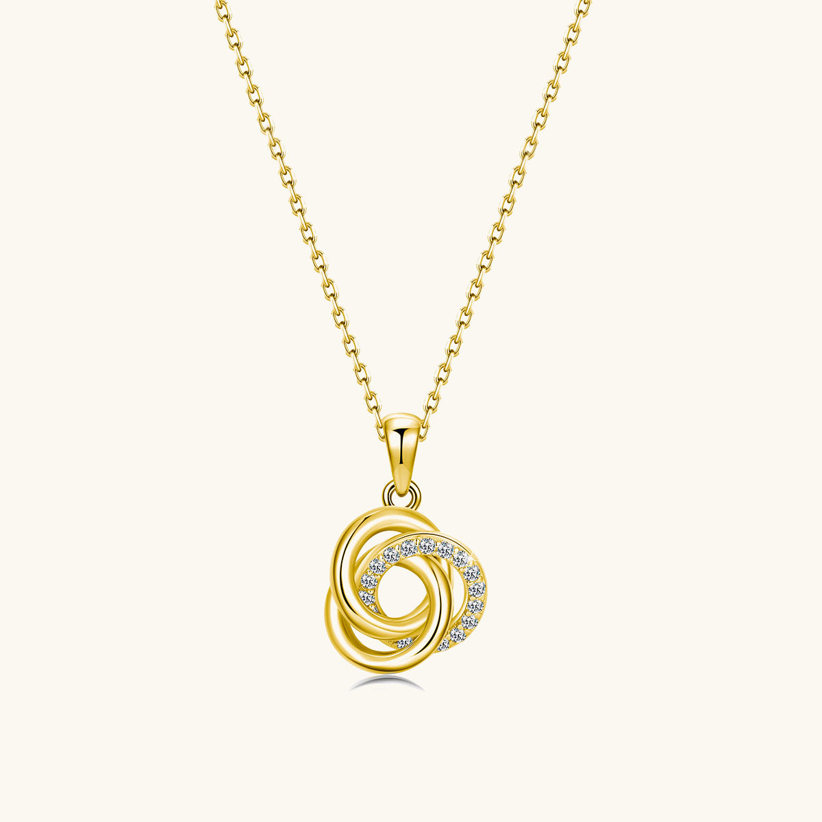 Trio Interlocking Circle Moissanite Necklace - Gold