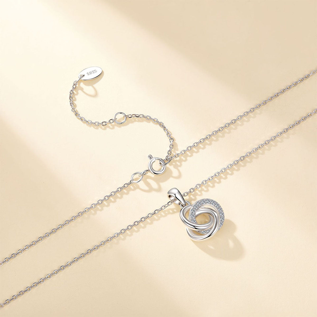 Trio Interlocking Circle Moissanite Necklace - Silver