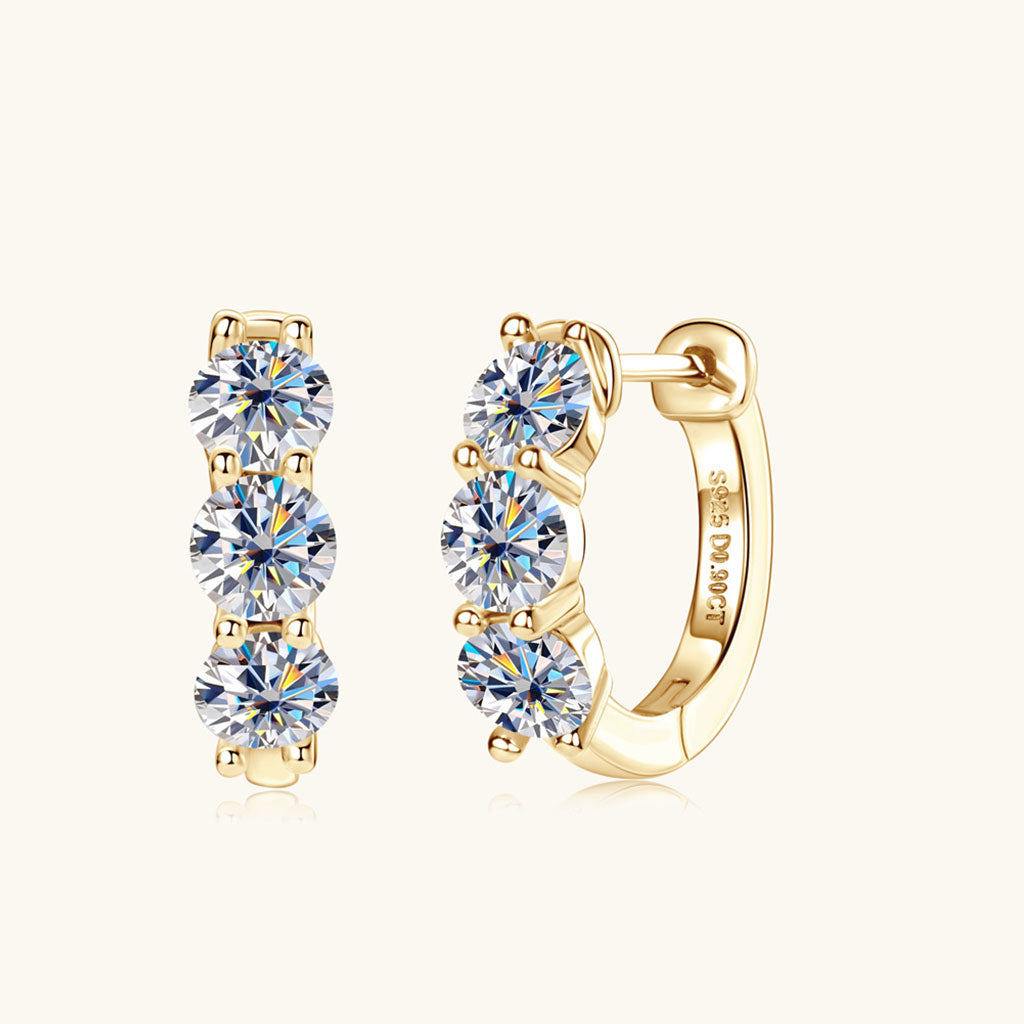 Trio Moissanite Hoop Earrings - Gold